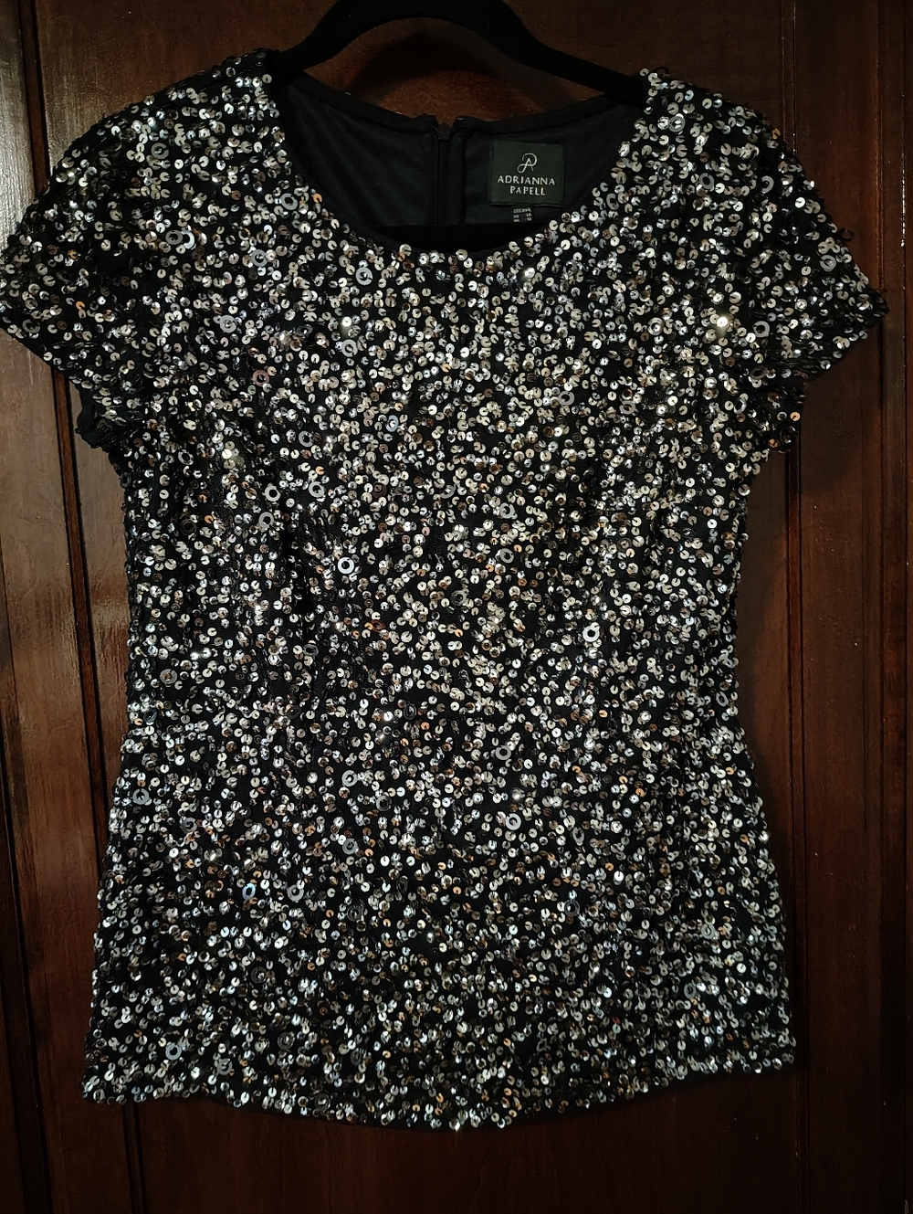 Adrianna Papell Black Sequin Embellished Top Sz 6